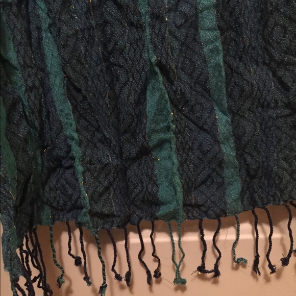 Scarf turquoise, navy and gold - Picture 4 of 7